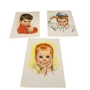 Vintage 1950s Child Portrait Prints Lot 3 Mid Century Nursery Art Northern Paper